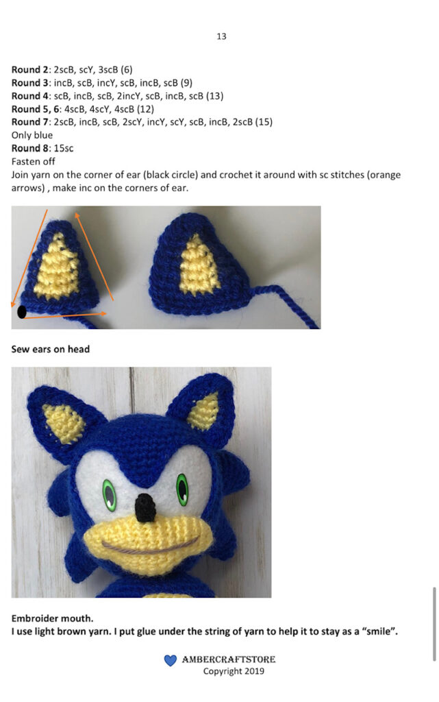 Sonic crochet pattern - AmberCraftStore